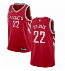 Mens Nike Houston Rockets 22 Clyde Drexler Swingman Red Road NBA Jersey Icon Edition