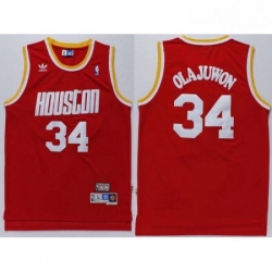 Rockets 34 Hakeem Olajuwon Red Throwback Stitched NBA Jersey