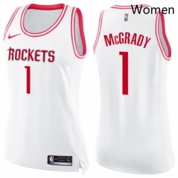 Womens Nike Houston Rockets 1 Tracy McGrady Swingman WhitePink Fashion NBA Jersey