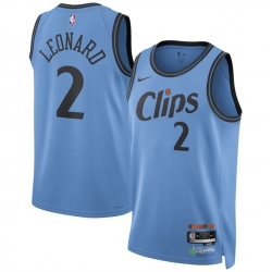 Men Los Angeles Clippers 2 Kawhi Leonard Light Blue 2024 25 CityEdition Stitched Jersey