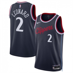 Men Los Angeles Clippers 2 Kawhi Leonard Navy 2024 25 Icon Edition Stitched Jersey