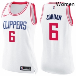 Womens Nike Los Angeles Clippers 6 DeAndre Jordan Swingman WhitePink Fashion NBA Jersey