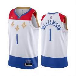 Men Nike New Orleans Pelicans 1 Zion Williamson White NBA Swingman 2020 21 City Edition Jersey