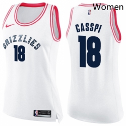 Womens Nike Memphis Grizzlies 18 Omri Casspi Swingman White Pink Fashion NBA Jersey 