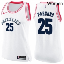 Womens Nike Memphis Grizzlies 25 Chandler Parsons Swingman WhitePink Fashion NBA Jersey 