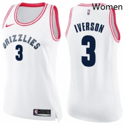 Womens Nike Memphis Grizzlies 3 Allen Iverson Swingman WhitePink Fashion NBA Jersey 