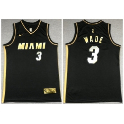 Men Miami Heat 3 Dwyane Wade Black Gold 2021 Nike Swin