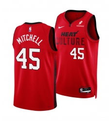 Men Miami Heat 45 Davion Mitchell Red 2025 City Edition Stitched Basketball Jersey