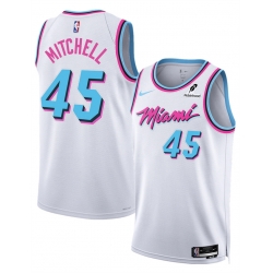 Men Miami Heat 45 Davion Mitchell White 2025 City Edition Stitched Basketball Jersey