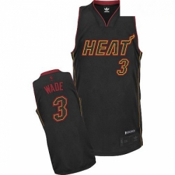 Mens Adidas Miami Heat 3 Dwyane Wade Authentic Black Carbon Fiber Fashion NBA Jersey