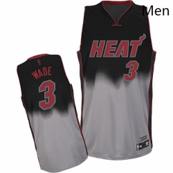 Mens Adidas Miami Heat 3 Dwyane Wade Authentic BlackGrey Fadeaway Fashion NBA Jersey