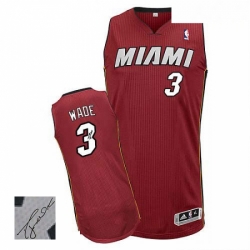 Mens Adidas Miami Heat 3 Dwyane Wade Authentic Red Alternate Autographed NBA Jersey