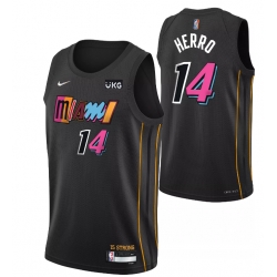 Men's Miami Heat #14 Tyler Herro 2021 2022 Black City Edition 75th Anniversary Stitched Jersey