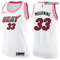 Womens Nike Miami Heat 33 Alonzo Mourning Swingman WhitePink Fashion NBA Jersey