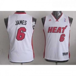 Youth NBA Miami Heat 6 LeBron James White Stitched Jersey 