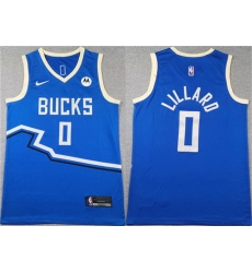 Men Milwaukee Bucks 0 Damian Lillard Royal 2024 25 City Edition Stitched Basketball Jersey