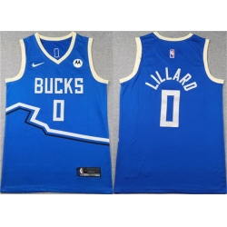 Men Milwaukee Bucks 0 Damian Lillard Royal 2024 25 City Edition Stitched Basketball Jersey