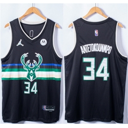 Men Milwaukee Bucks 34 Giannis Antetokounmpo Black Stitched Basketball Jersey