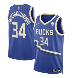 Men Milwaukee Bucks 34 Giannis Antetokounmpo Royal 2024 25 City Edition Stitched Basketball Jersey