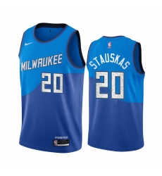 Men Nike Milwaukee Bucks 20 Nik Stauskas Blue NBA Swingman 2020 21 City Edition Jersey