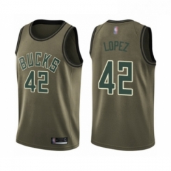 Mens Milwaukee Bucks 42 Robin Lopez Swingman Green Salute to Service Basketball Jersey 