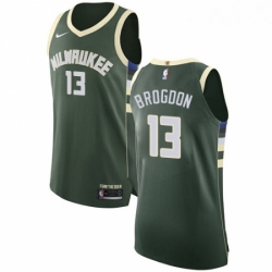 Mens Nike Milwaukee Bucks 13 Malcolm Brogdon Authentic Green Road NBA Jersey Icon Edition 