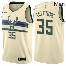 Mens Nike Milwaukee Bucks 35 Mirza Teletovic Swingman Cream NBA Jersey City Edition