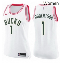 Womens Nike Milwaukee Bucks 1 Oscar Robertson Swingman WhitePink Fashion NBA Jersey