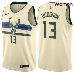 Womens Nike Milwaukee Bucks 13 Malcolm Brogdon Swingman Cream NBA Jersey City Edition 