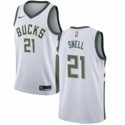 Youth Nike Milwaukee Bucks 21 Tony Snell Authentic White Home NBA Jersey Association Edition 