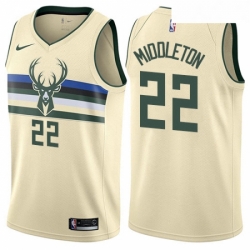 Youth Nike Milwaukee Bucks 22 Khris Middleton Swingman Cream NBA Jersey City Edition 