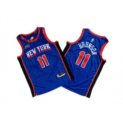Men New Yok Knicks 11 Jalen Brunson Blue City Edition Stitched Basketball Jersey