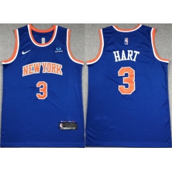 Men New Yok Knicks 3 Josh Hart Blue Stitched Basketball Jersey