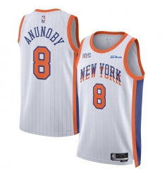 Men New Yok Knicks 8 OG Anunoby White 2024 25 City Edition Stitched Basketball Jersey