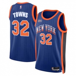 Men New York Knicks Karl-Anthony Towns #32 2023-24 City Edition Blue Stitched Jersey