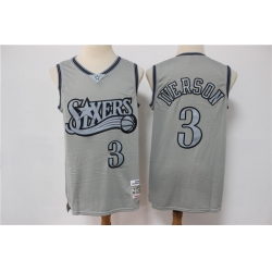 Men PHILADELPHIA 76ERS Allen Iverson 3 Gray Hardwood Classic Michell&Ness Limited Jersey