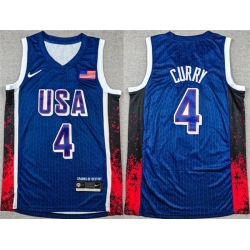 Men USA Basketball 4 Stephen Curry Navy 2024 Olympics Stitched Jersey 036