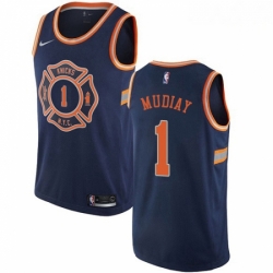 Mens Nike New York Knicks 1 Emmanuel Mudiay Authentic Navy Blue NBA Jersey City Edition 