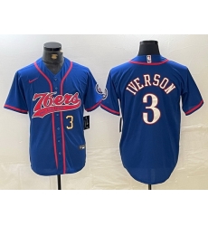 Men Philadelphia 76ers 3 Allen Iverson Royal Cool Base Stitched Baseball Jersey 1