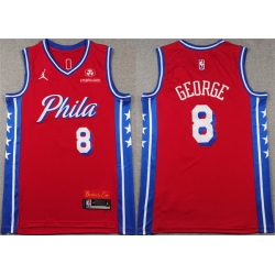 Men Philadelphia 76ers 8 Paul George Red Statement Edition Stitched Jersey