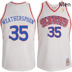 Mens Adidas Philadelphia 76ers 35 Clarence Weatherspoon Swingman White Throwack NBA Jersey 