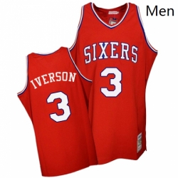 Mens Mitchell and Ness Philadelphia 76ers 3 Allen Iverson Authentic Red Throwback NBA Jersey