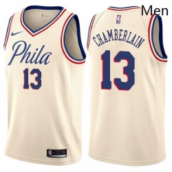 Mens Nike Philadelphia 76ers 13 Wilt Chamberlain Swingman Cream NBA Jersey City Edition