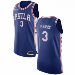 Mens Nike Philadelphia 76ers 3 Allen Iverson Authentic Blue Road NBA Jersey Icon Edition