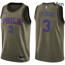 Mens Nike Philadelphia 76ers 3 Allen Iverson Swingman Green Salute to Service NBA Jersey