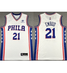 Men's Philadelphia 76ers #21 Joel Embiid White 75th Anniversary Association Edition Swingman Stitched Jersey