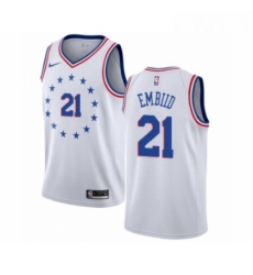 Womens Nike Philadelphia 76ers 21 Joel Embiid White Swingman Jersey Earned Edition