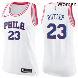 Womens Nike Philadelphia 76ers 23 Jimmy Butler Swingman WhitePink Fashion NBA Jersey 