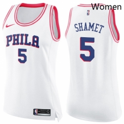 Womens Nike Philadelphia 76ers 5 Landry Shamet Swingman White Pink Fashion NBA Jersey 