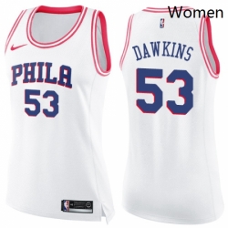 Womens Nike Philadelphia 76ers 53 Darryl Dawkins Swingman WhitePink Fashion NBA Jersey 